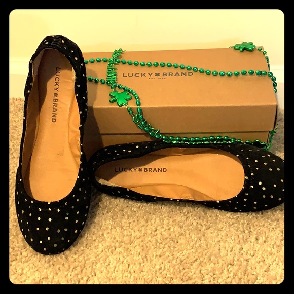 Lucky Brand 🍀 | Suede Gold Polka Dot Ballet Flat - Picture 2 of 4